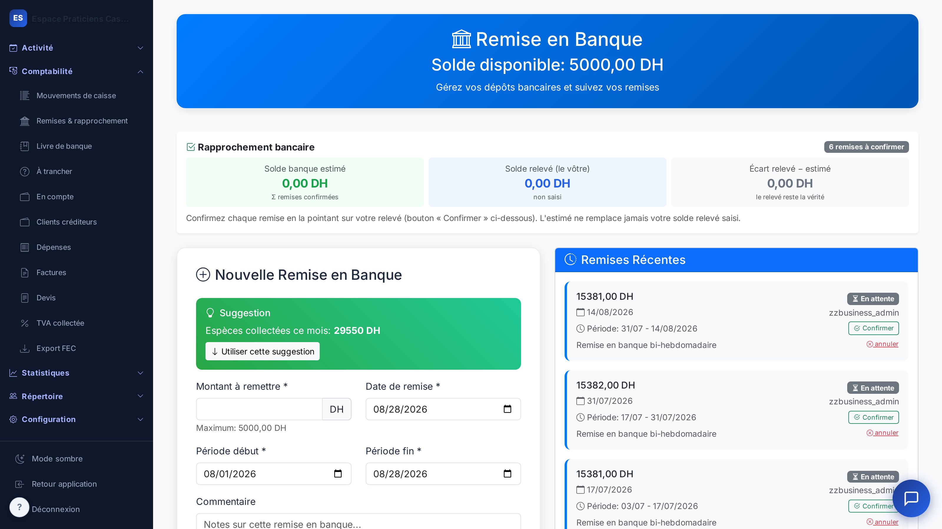 Remises en banque — dépôts d'espèces et rapprochement avec le relevé
